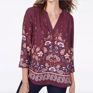 NWT NYDJ THE PERFECT FLORAL MAROON BLOUSE